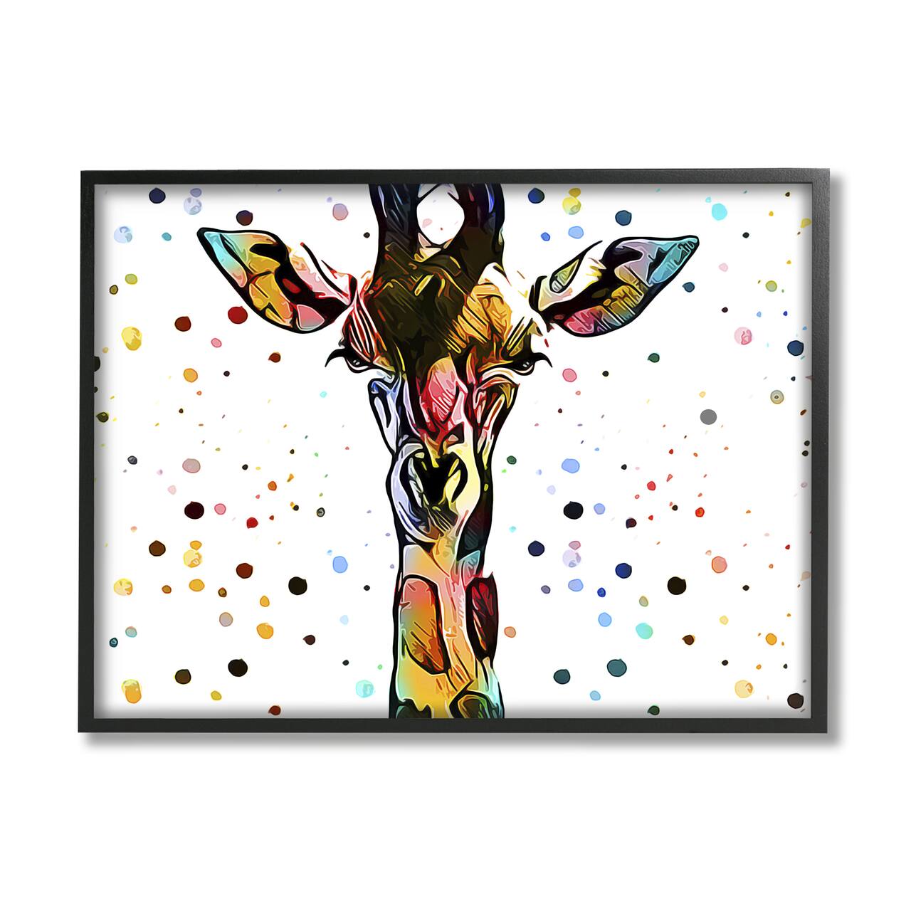 Stupell Industries Modern Giraffe Portrait Abstract Kids&#x27; Polka Dot Pattern Framed Wall Art